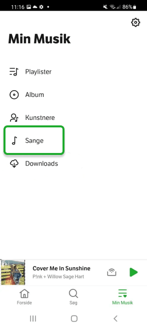 Tryk på sange under Min Musik