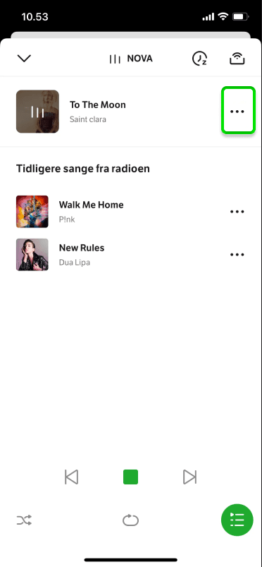 Tryk på de tre prikker til højre for sangen